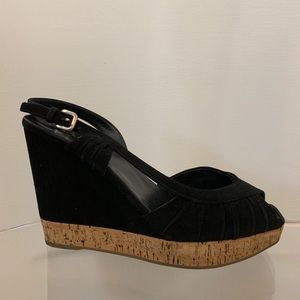 Prada Women’s Platform Suede Cork Wedge 38 1/2 Blk